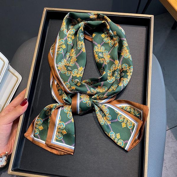 

scarves fashion silk floral pattern hair neck foulard bag shawl wrap female bandana head kerchief hijab headband 2022 designer, Blue;gray