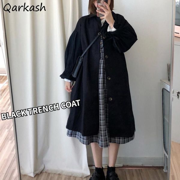 

women's trench coats women fall coat vintage woman clothes korean fashion outwear student loose casual all-match harajuku streetwear bl, Tan;black