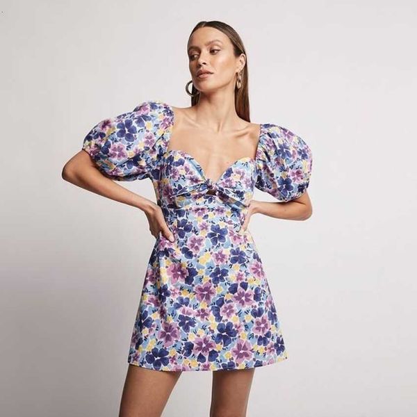 

casual dresses 2021 summer a-line blue floral resort print backless holiday vocation mini dress a3z6, Black;gray