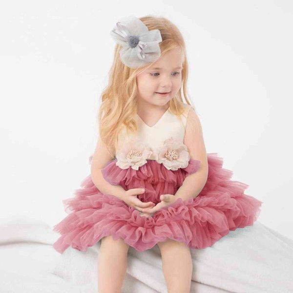 

2021 toddler baptism dress 1st birthday dress for baby girl clothes big flower princess dresses party lace cake tutu dress lace g1129, Red;yellow