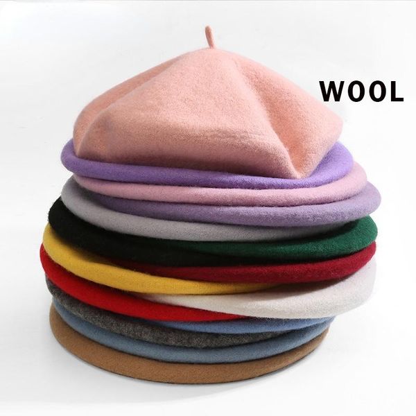

berets 100% real wool beret lady autumn winter women warm walking hats female elegant french flat girl painter caps, Blue;gray