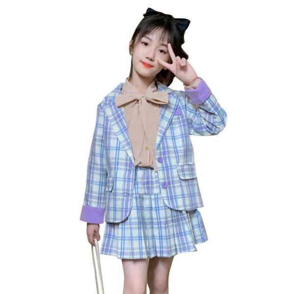 

children clothes plaid jacket + skirt girls clothing letter costumes for spring autumn tracksuits 210528, White