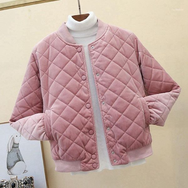 

women's down & parkas winter latest coat ladies student korean version of baseball cotton jacket short light gold velvet small wool tid, Black