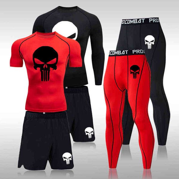 

mens mma compression sets tracksuit skull sports suits jogging running set rashgard gym clothing men fitness workout tight, Gray