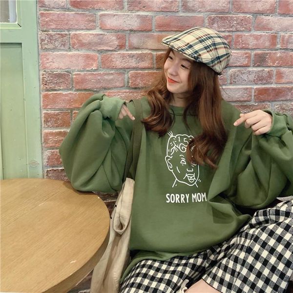 

women's hoodies & sweatshirts fall / winter 2021 style sweater languid plush student's with loose skinny ins fashion top, Black