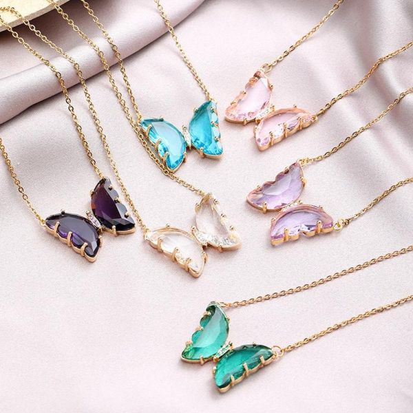 

butterfly crystal stainless steel necklace simple and sweet temperament clavicle chain pendant necklaces, Silver