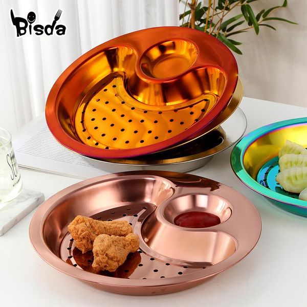 

dishes & plates stainless steel dumpling plate serving platter with removable water filter and seasoning dish tableware fruit double tr