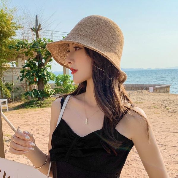 

wide brim hats 2021 fashion ladies summer sun korean sunscreen cotton and linen breathable wild for women, Blue;gray
