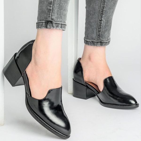 

dress shoes pumps women solid two piece patent leather ladies classic pointed toe high heels female breathable square footwear 2021, Black