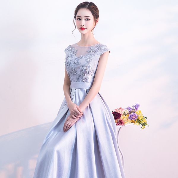 

backless toast clothing 3d flower bride es for birthday mother long slim elegant host princess korean dy020, Black;gray
