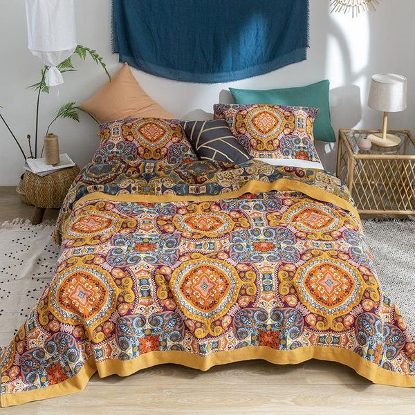 

blankets blanket cool soft printed five-layers fiber thin cotton quilt luxury for cooling summer couch cover bed machine wash bedspread