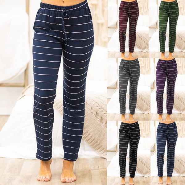 

women's sleepwear 2021 loose and comfortable striped casual pants, Black;red