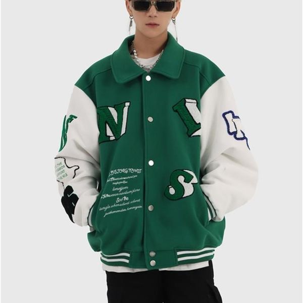 

wild couple jacket ins autumn color matching embroidery baseball uniform 210914, Black;brown