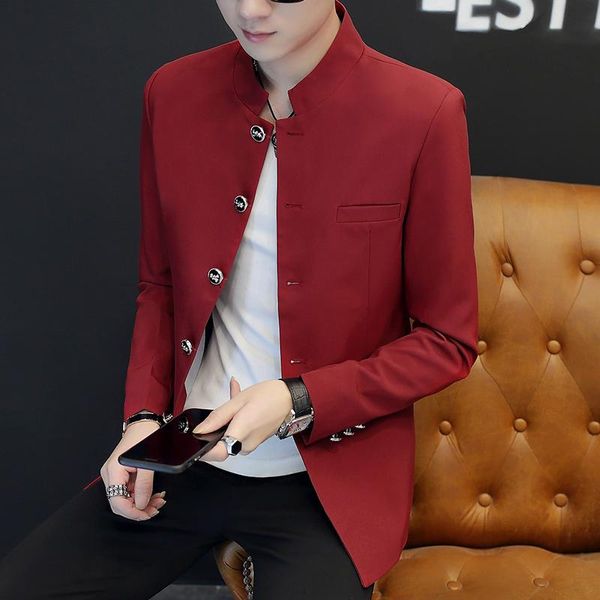 

men's suits & blazers personality stand-up collar jacket youth korean handsome chinese tunic trend casual spring and autumn simple, White;black
