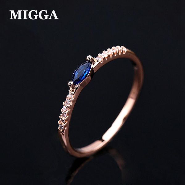 

cluster rings migga elegant marquise royal blue cubic zircon ring for women rose gold color micro paved cz crystal bague, Golden;silver