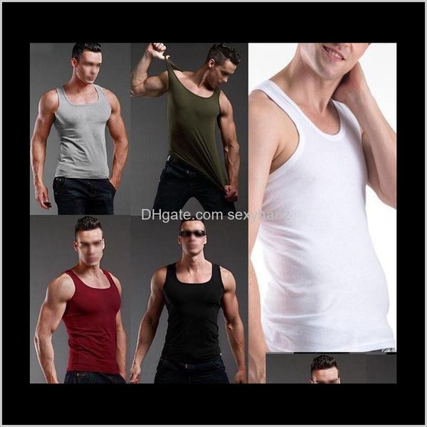 

mens underwear apparel drop delivery 2021 wholesale men slim plain basic fit tank vest sleeveless sports gym tshirt undershirt blouse hb, White;black