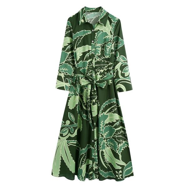 

casual dresses floral printing draped mid-calf dress women 2021 single breasted elegant sundress female sashes fashion lady, Black;gray