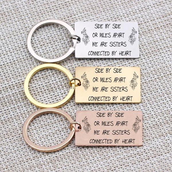 

keychains side by or miles apart we are sisters connected heart"keychain friendship jewelry for sister friend keyrings, Silver