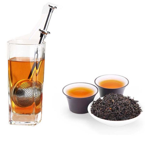 

tea infuser stainless steel teapot strainer ball shape push style mesh filter reusable metal tool accessories