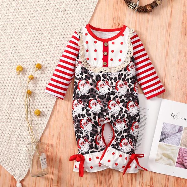 

jumpsuits 0-24 months toddler christmas jumpsuit, santa print stripe o-neck longs sleeves siamese trousers rompers for baby girls, boys, Blue