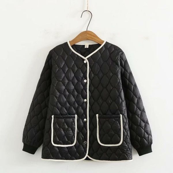 

women's down & parkas plus size v-neck pocket women loose coats 2021 winter casual ladies solid black white yellow female jacket
