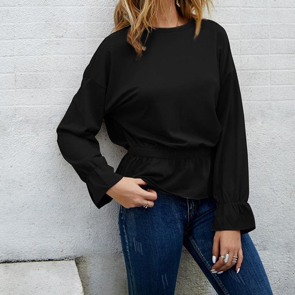 

women's blouses & shirts ladies fall and winter long sleeve office shirt solid color blouse work with waist tucked blusas mujer, White