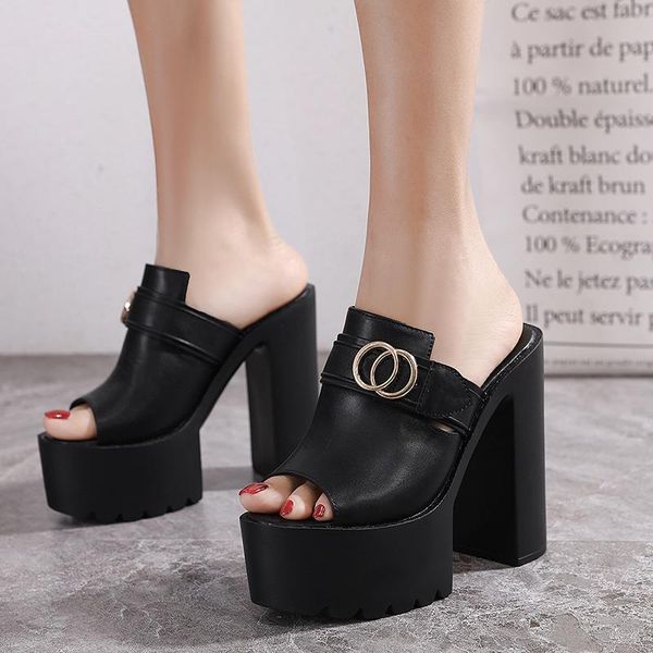 

summer muffin slippers wedges heel button thick women sandals dress shoes, Black