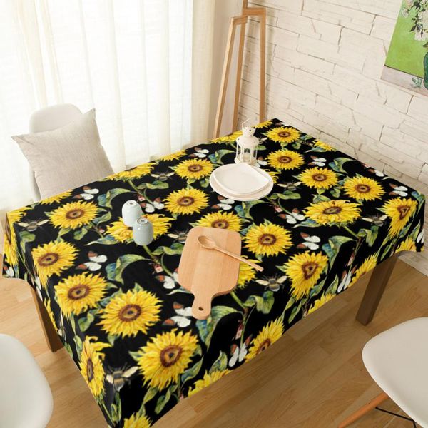 

table cloth sunflower flower bee butterfly tablecloth linen cotton spandex elastic dining chair slipcover kitchen cover