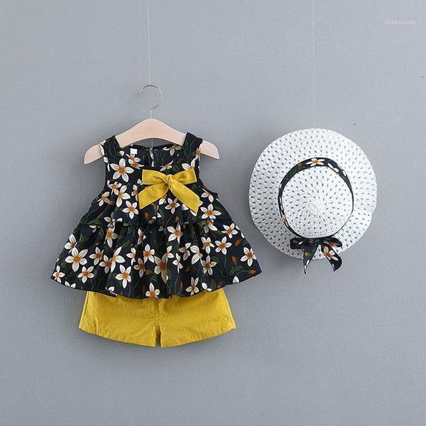 

clothing sets summer baby girls broken beautiful bowknot vest chiffon tide suit shorts 3pcs kids cloths1, White