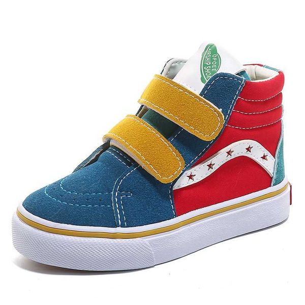 

2021 spring boy and girl canvas shoes children high-candy color shoes kids quality pigskin fashion sneakers g1025, Black;red