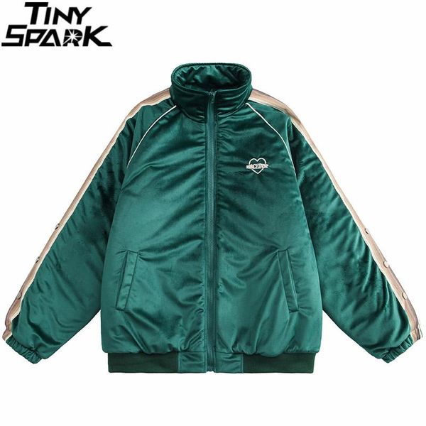 

men's jackets men hip hop streetwear jacket coat embroidery letter heart plain velvet 2021 winter harajuku cotton casual warm, Black;brown