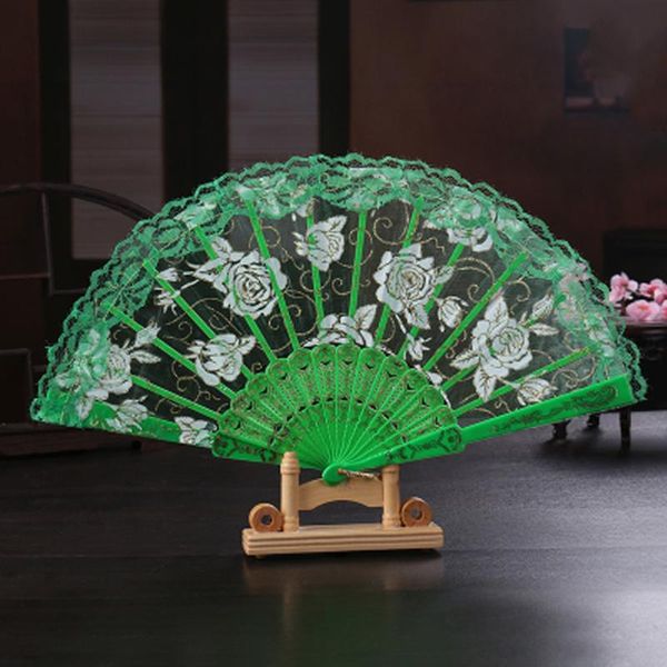 

vintage folding fan dance gold stamping rose lace wedding chinese style party rfid blocking plastic classic durable festival other home deco