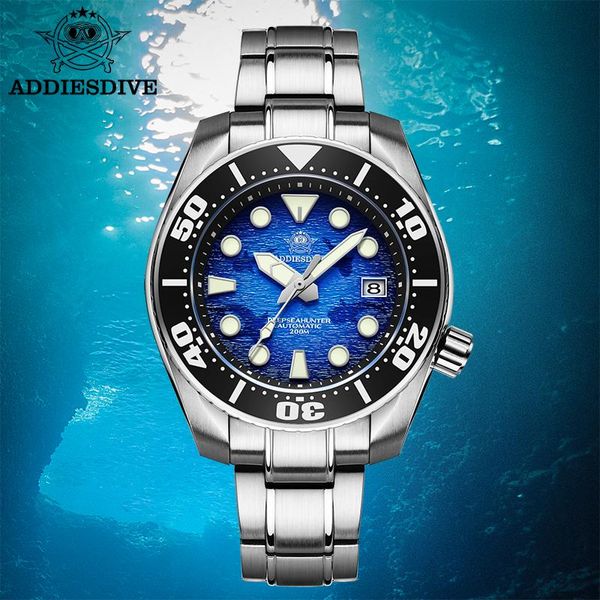 

wristwatches addies men's watch 200m diving automatic black ceramic bezel super luminous sapphire mechanical 316l steel watches, Slivery;brown