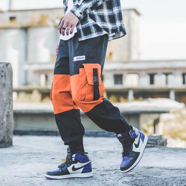 

men's pants cargo japan style ankle banded loose 3d multi-pockets stitching spring -pant jogging 5woh, Black