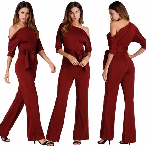 

women's jumpsuits & rompers classic solid color tilt collar wide leg pants strapless waist one-piece overalls casual overa, Black;white