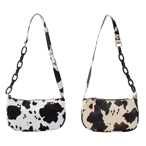 

evening bags 2x cow pattern armpit bag fashion all-match ladies shoulder chain tote handbag white & beige