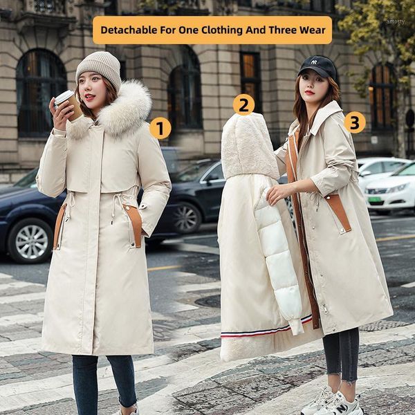 

women's down & parkas ehqaxin autumn winter womens jackets 2021 thick velvet hooded coats detachable for one clothing and three wear m-, Black
