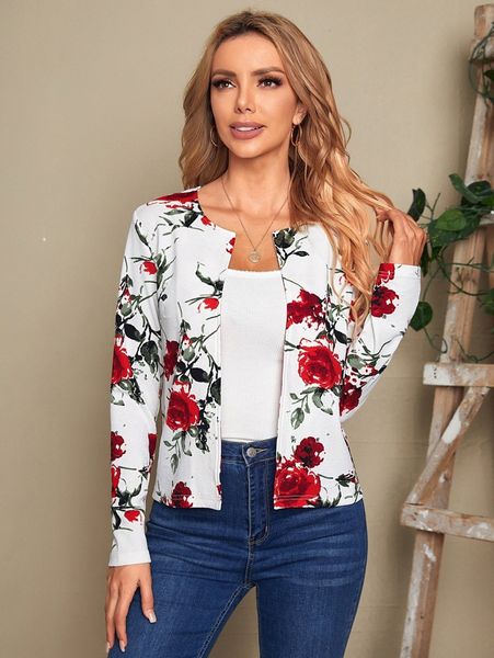 

emery rose floral print open front jacket m9du#, Black;brown
