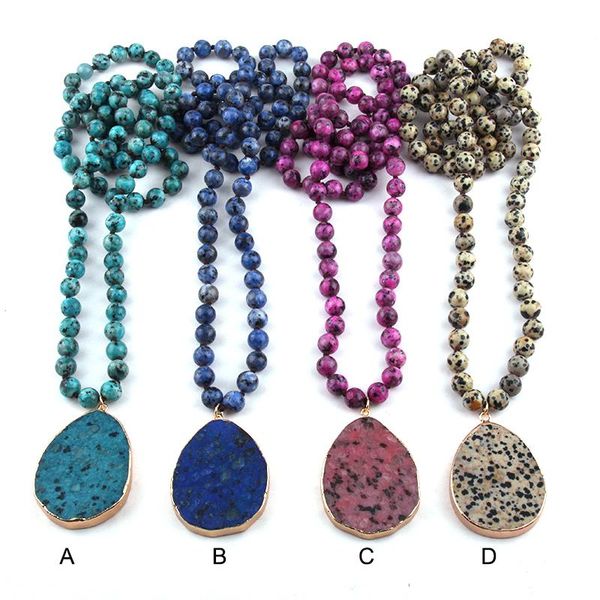 

pendant necklaces moodpc fashion jewelry spots semi precious stones long knotted stone drop women ethnic necklace, Silver