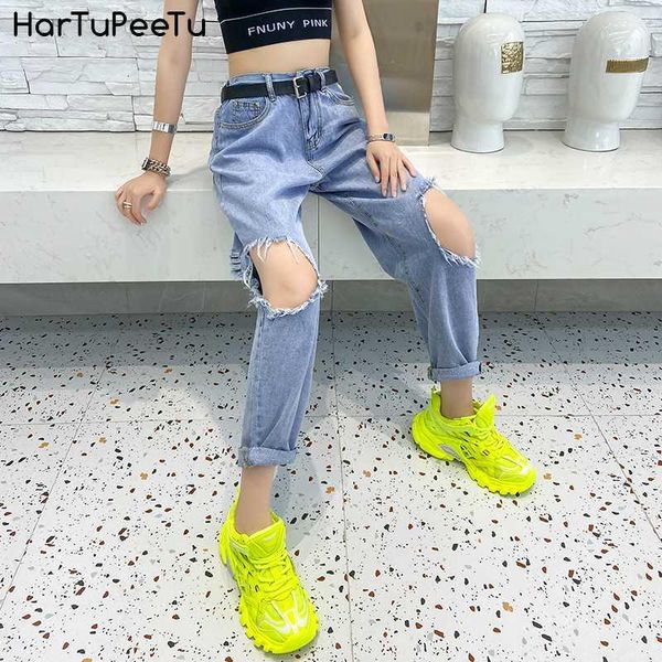 

women's jeans summer women elastic high waist denim pants hollow out tear edge plus size fit blue thin casual trousers straight pockets