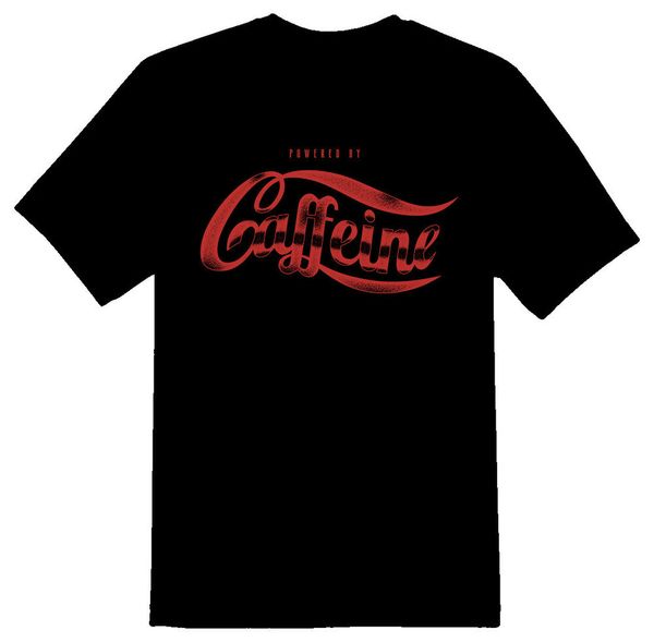 

powered by caffeine black or white tee shirt, White;black
