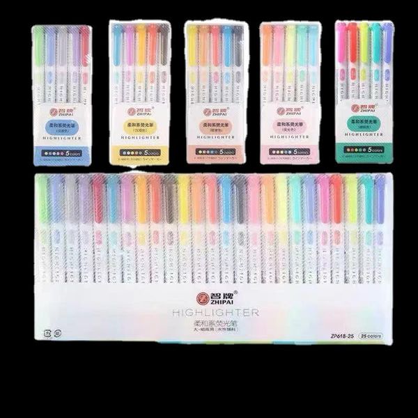 

highlighters 5 colors/box double headed highlighter pen set fluorescent markers pens art marker japanese cute kawaii stationery, Black;red