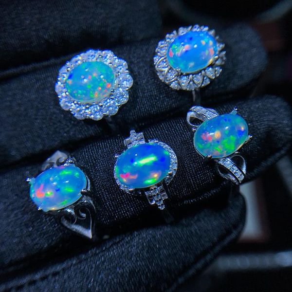 

cluster rings meibapj 5 styles 2 s natural opal gemstone flower ring for women real 925 sterling silver charm fine wedding jewelry, Golden;silver