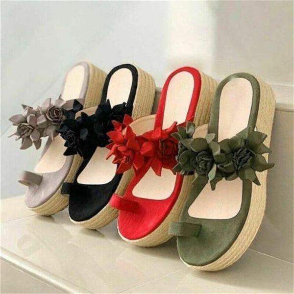 

slippers big size 35-43 women flowers flip flops platform beach shoes woman slides 2021 summer sandal zapatos mujer 8051c, Black