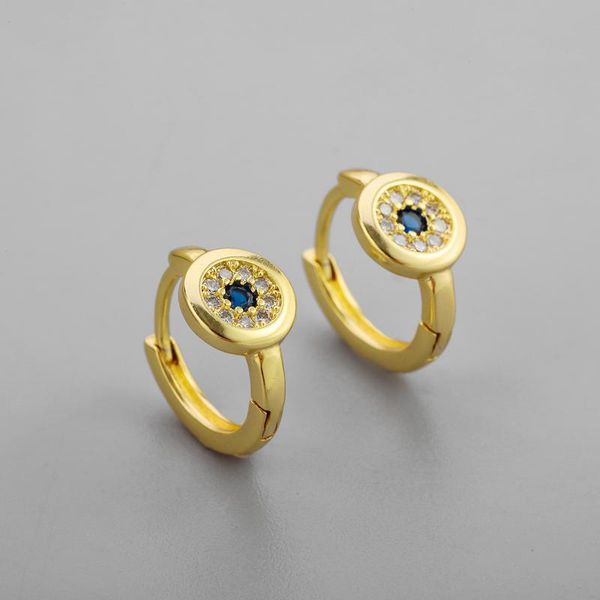 

hoop & huggie 925 sterling silver blue cz eyes earring for women men gold round ear jewelry wholesale, Golden;silver