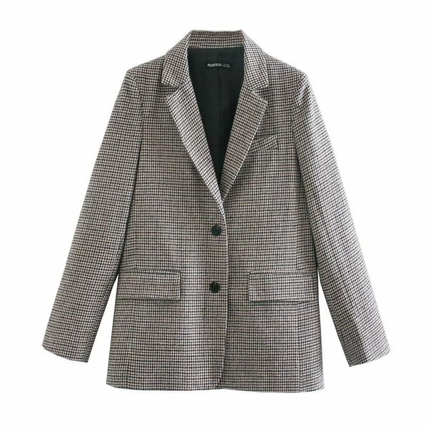 

women's suits & blazers elegant women khaki plaid jackets nice ladies notched collar streetwear female chic pocket button coats, White;black