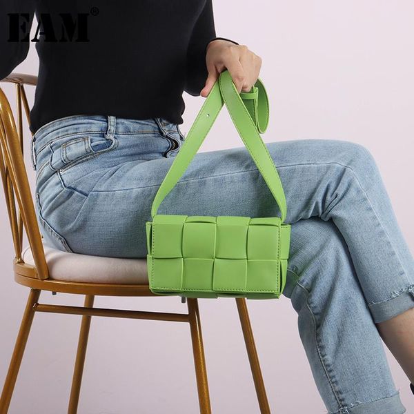 

[eam] women summer green weave pu leather flap personality all-match crossbody shoulder bag fashion tide 2021 18a2710 cross body