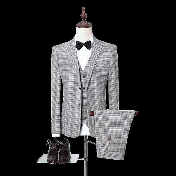 

grey check formal men's slim fit business suits wedding tuxedos for men bespoke 3 pieces traje hombre jacket vest pants & blazers, White;black