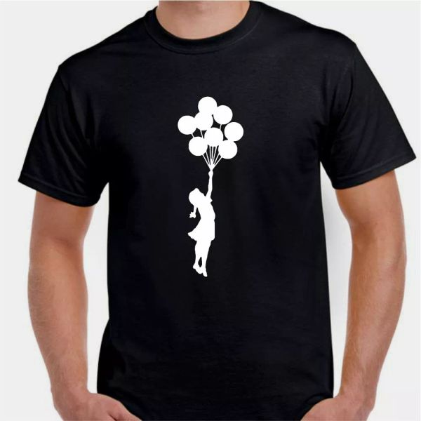 

girl balloons flying floating away escape let go fly t shirt, White;black