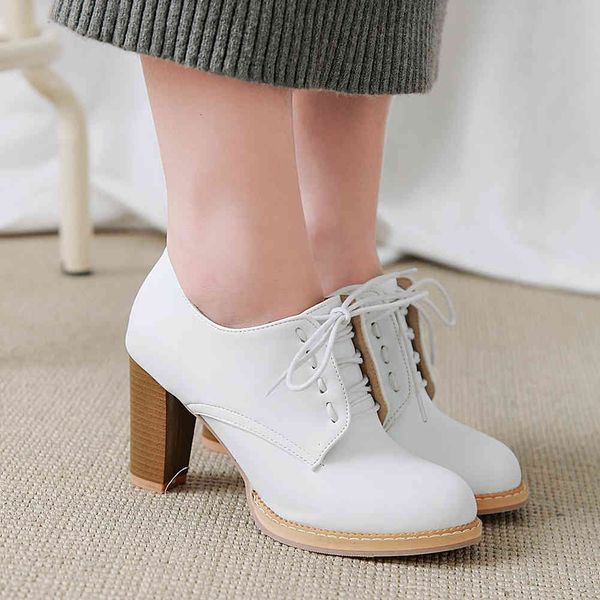 

dress shoes retro plus size 32-48 woman shoelaces pumps spring high heels fashion office lady elegant women sqzj, Black